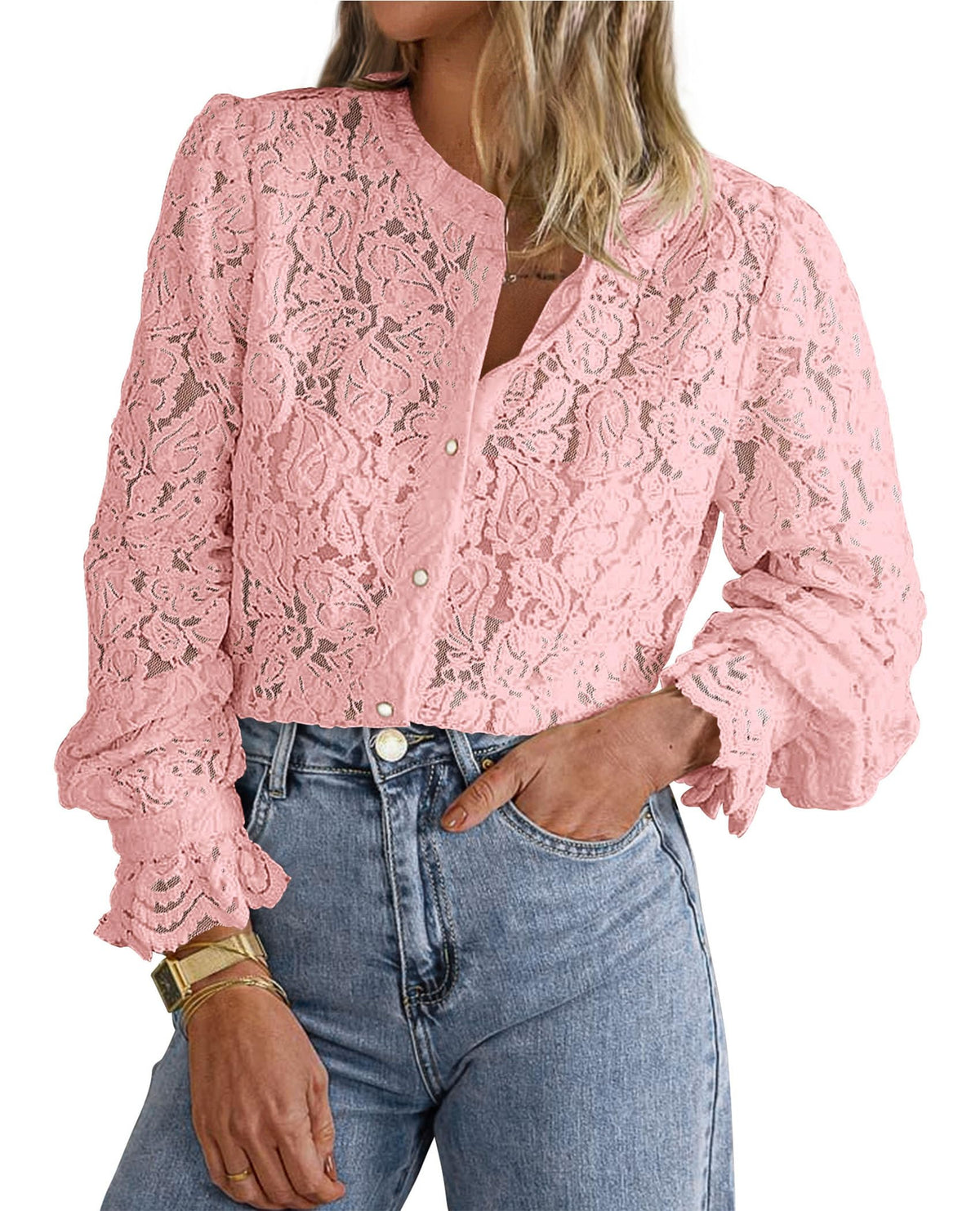 PRETTYGARDEN Women's Fall Trendy Long Sleeve Lace Tops