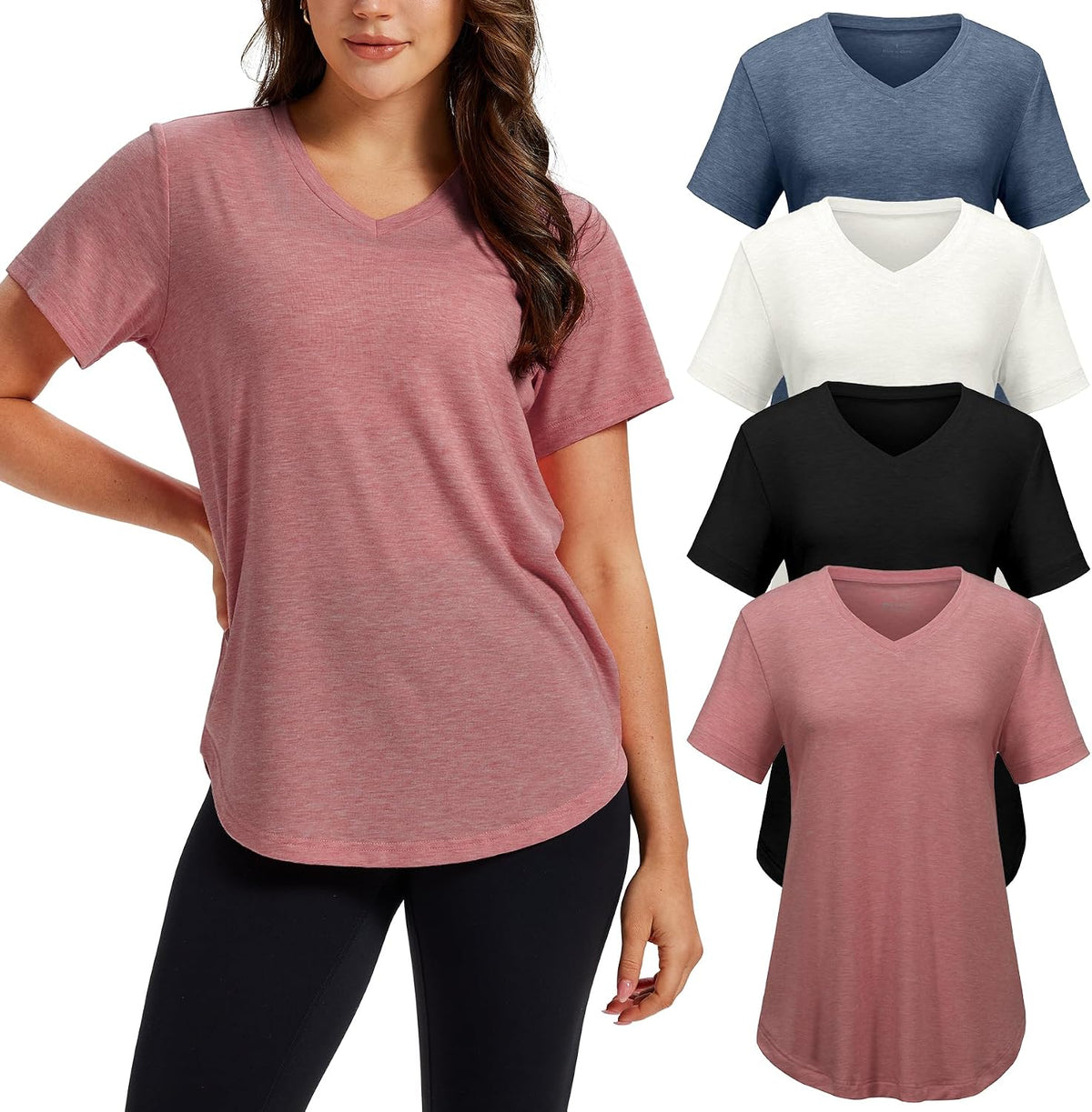 4 Pack V Neck T Shirts for Women Short Sleeve Plus Size Summer Tops
