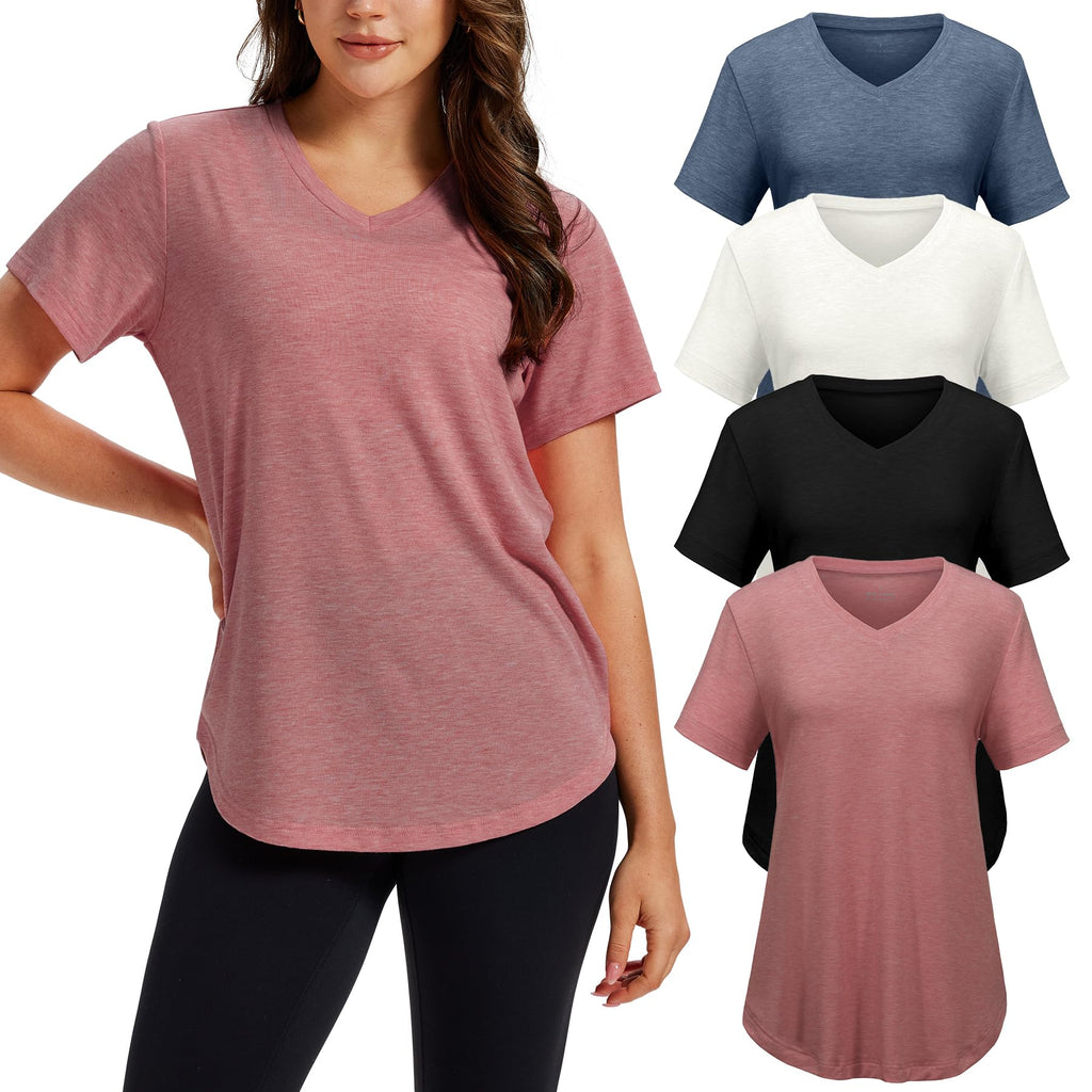 4 Pack V Neck T Shirts for Women Short Sleeve Plus Size Summer Tops