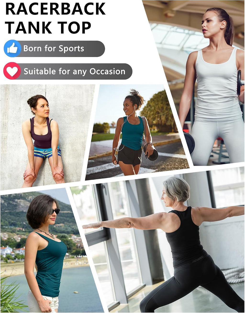 Dalavch 5 Pack Women's Workout Racerback Tank Tops No Built-in Bra