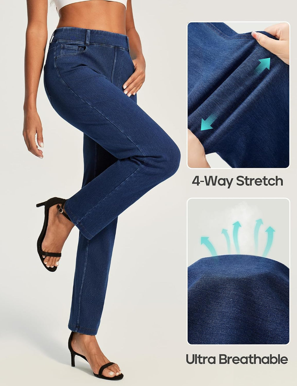 Stretchy Straight Leg Jeans for Women Trendy High Waisted Pull On Pants