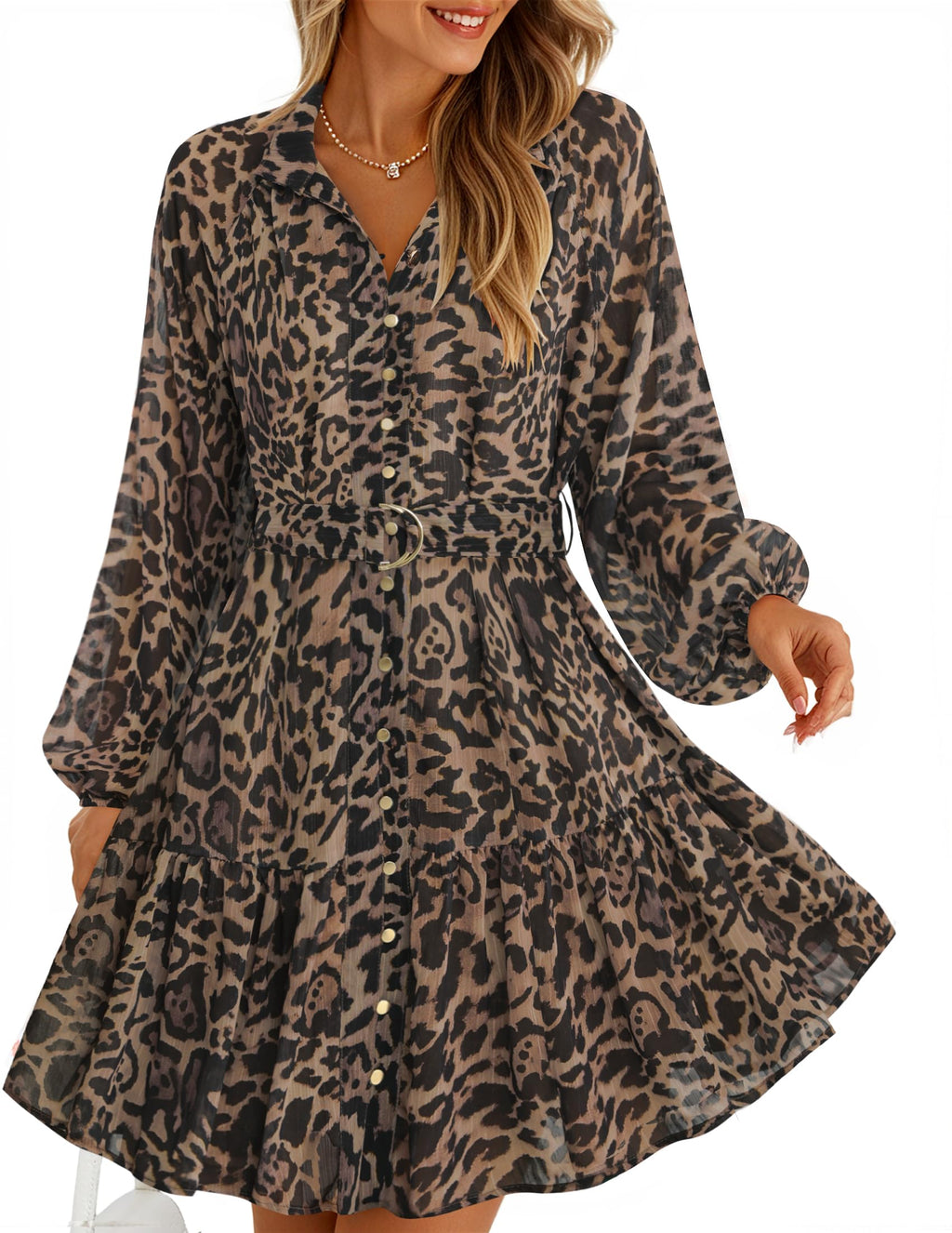ZESICA Womens 2026 Fall Long Sleeve Floral Mini Dress