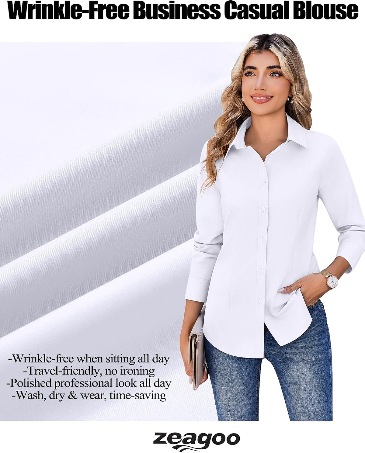 Zeagoo Women's Wrinkle Free Button Down Shirts Long Sleeve Business Tops