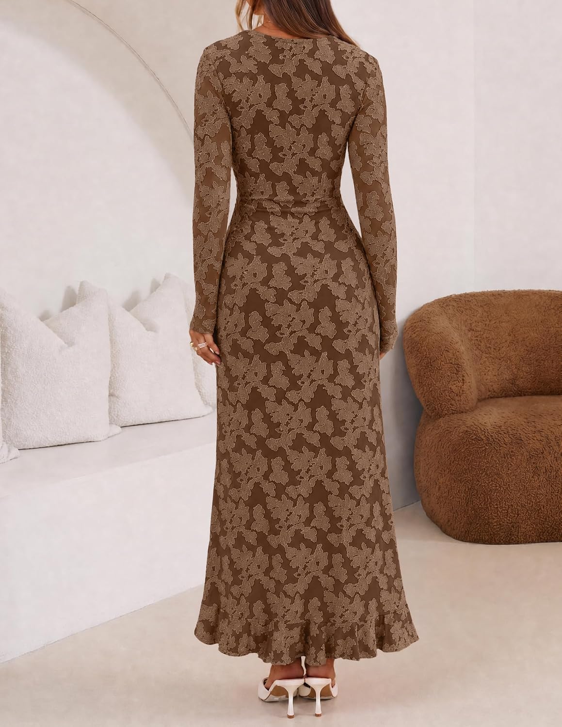 MEROKEETY Womens Fall Wedding Guest Dress Formal Long Sleeve Maxi Dresses