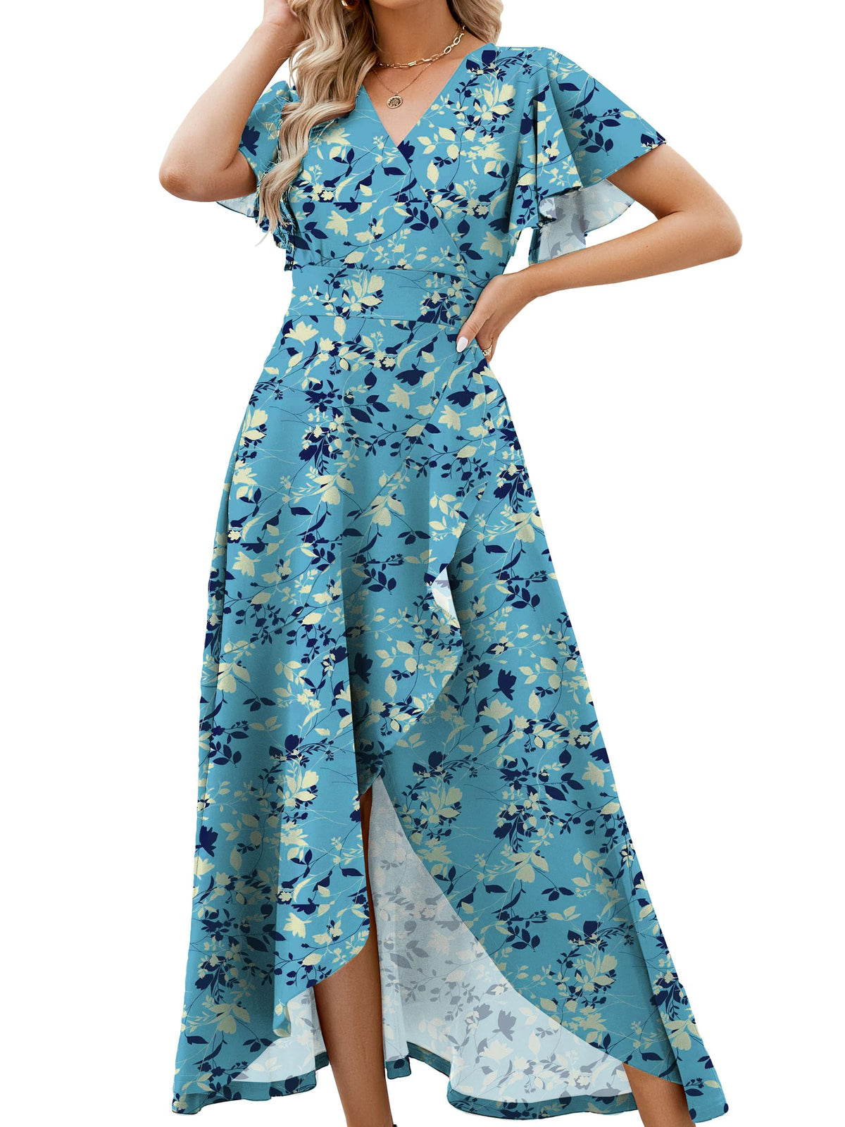 ZZV Formal Dresses for Women Gowns Evening V Neck Wedding Guest Dresses