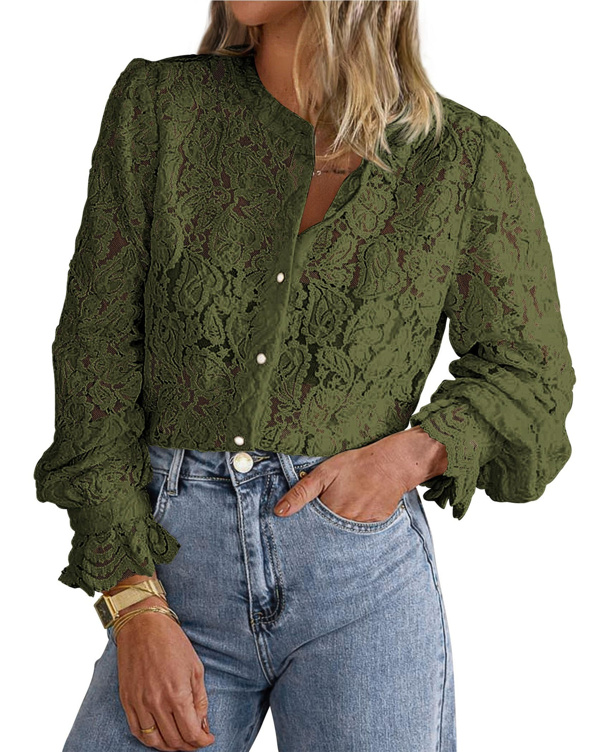 PRETTYGARDEN Women's Fall Trendy Long Sleeve Lace Tops
