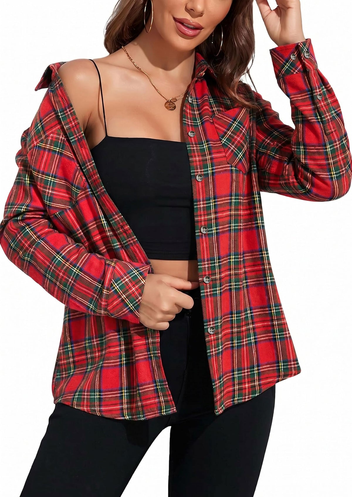 KevaMolly Plaid Flannel Shirts for Women Long Sleeve
