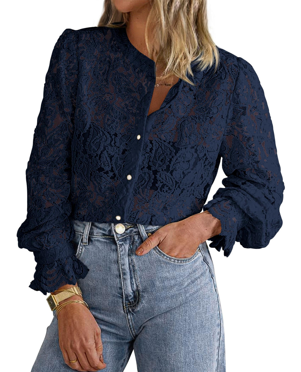 PRETTYGARDEN Women's Fall Trendy Long Sleeve Lace Tops