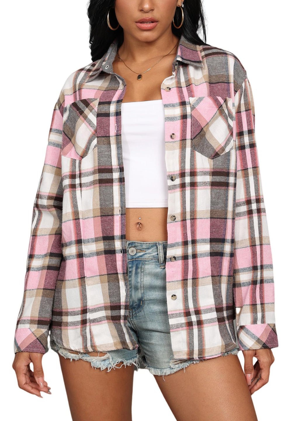 KevaMolly Plaid Flannel Shirts for Women Long Sleeve