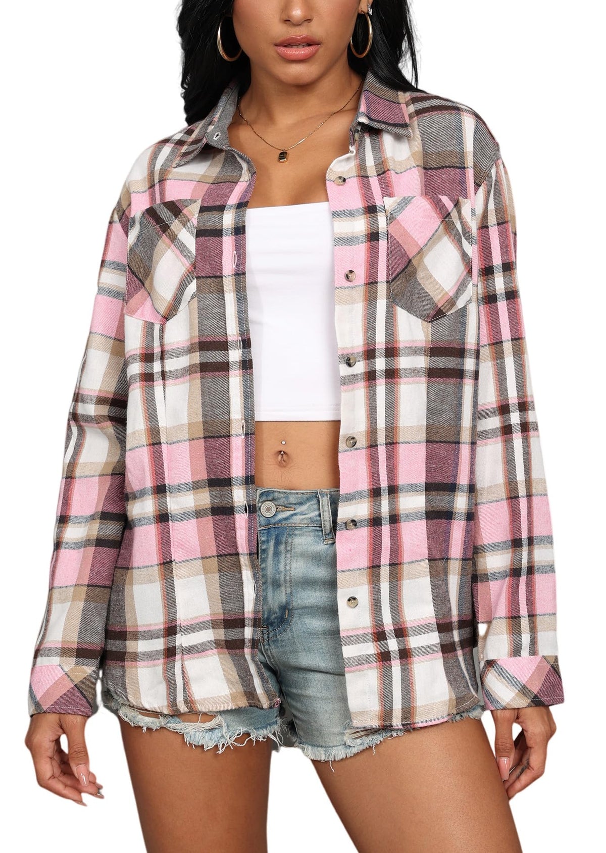 KevaMolly Plaid Flannel Shirts for Women Long Sleeve