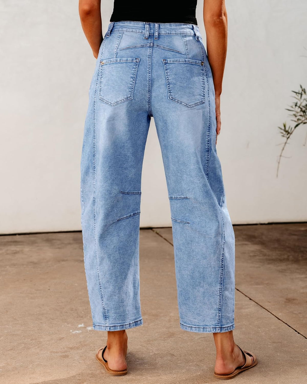 GRAPENT Barrel Jeans for Women High Waist Baggy Cropped Stretch Denim Pants