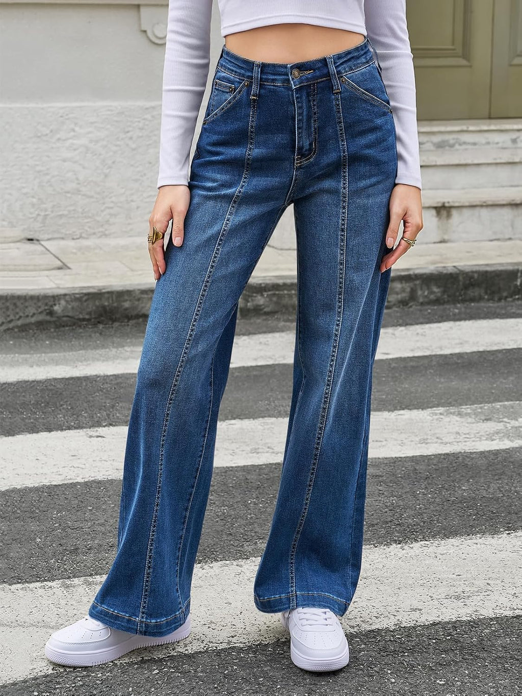 Cicy Bell Womens Wide Leg Jeans High Waisted Stretchy Baggy Denim Pants
