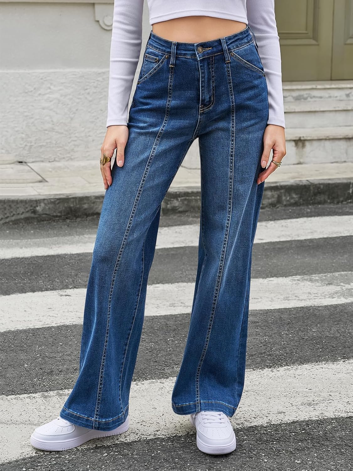 Cicy Bell Womens Wide Leg Jeans High Waisted Stretchy Baggy Denim Pants