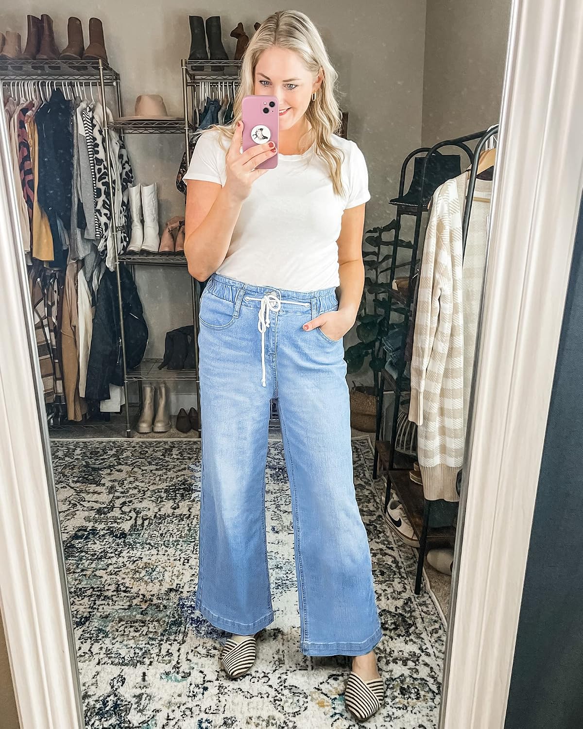 GRAPENT Wide Leg Jeans for Women Stretch High Wasited Elastic Waist Bell Bottom Baggy Y2K Pants