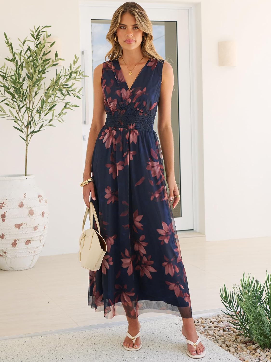 ANRABESS Women's Floral Tulle Wedding Guest Maxi Dress