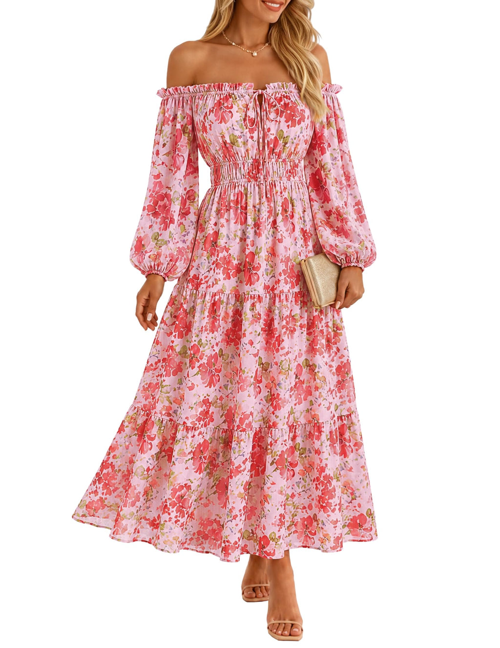ZESICA Womens 2026 Fall Long Sleeve Floral Maxi Dress
