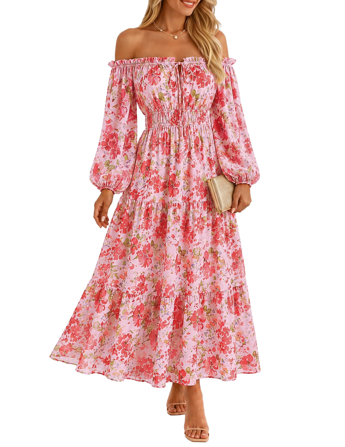 ZESICA Womens 2026 Fall Long Sleeve Floral Maxi Dress