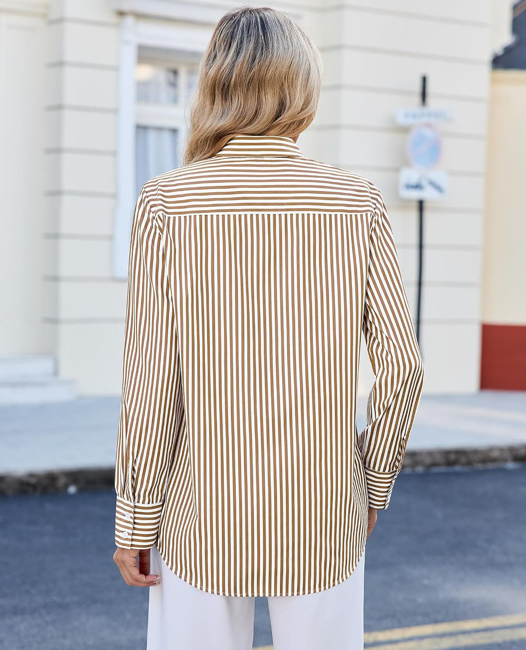 siliteelon Button Down Striped Shirts for Women Work Collared Dress Blouses
