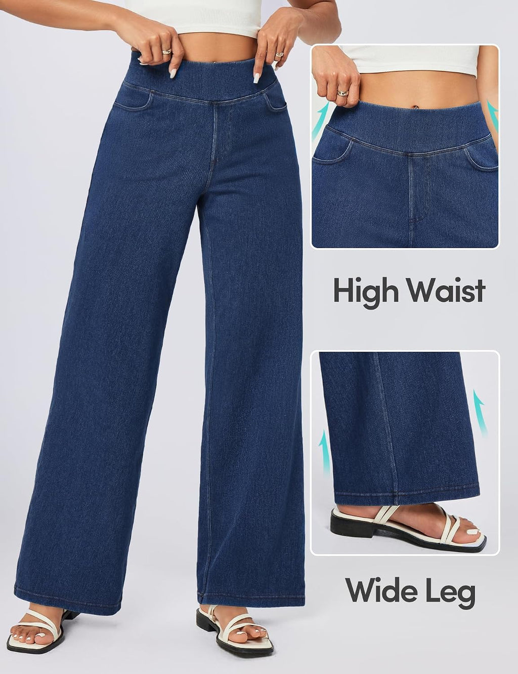 Wide Leg Jeans for Women High Waisted Pull On Sweatpant Jean Denim Pants