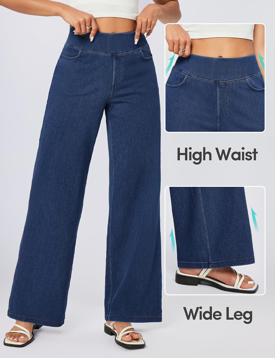 Wide Leg Jeans for Women High Waisted Pull On Sweatpant Jean Denim Pants