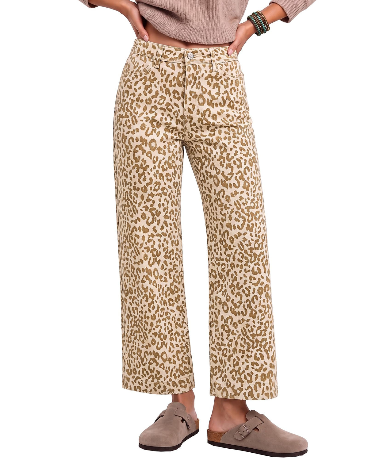 luvamia Wide Leg Jeans for Women Leopard Cheetah Print Ankle Denim Pants