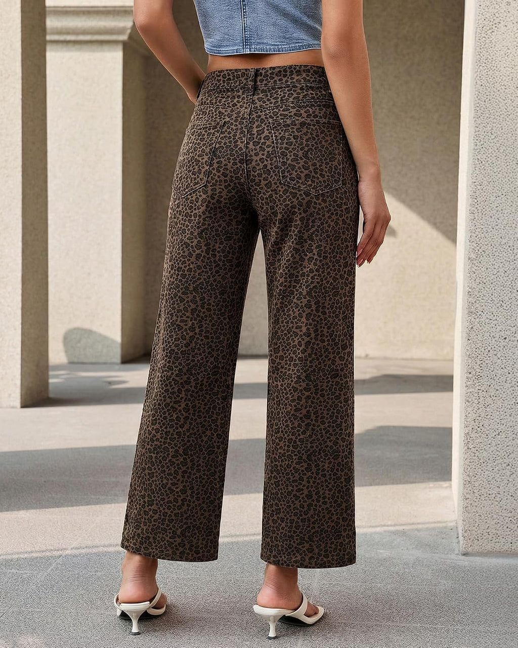 luvamia Wide Leg Jeans for Women Leopard Cheetah Print Ankle Denim Pants