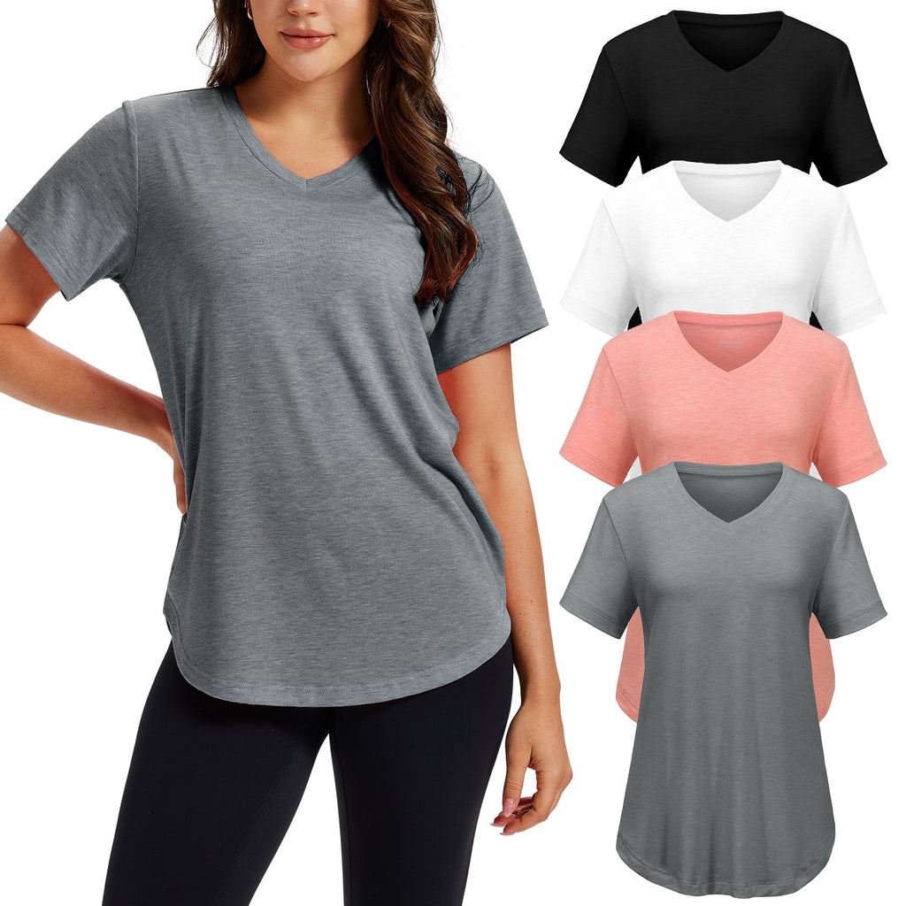 4 Pack V Neck T Shirts for Women Short Sleeve Plus Size Summer Tops