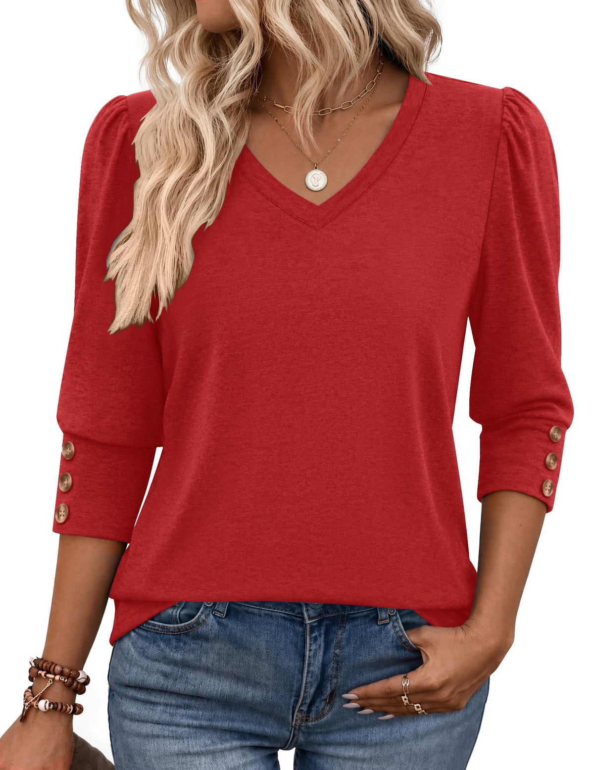 Zeagoo Womens 3/4 Sleeve V Neck T Shirts Dressy Casual Tops