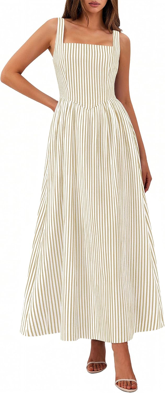 PRETTYGARDEN Women's Maxi Dress Summer Striped Sundress