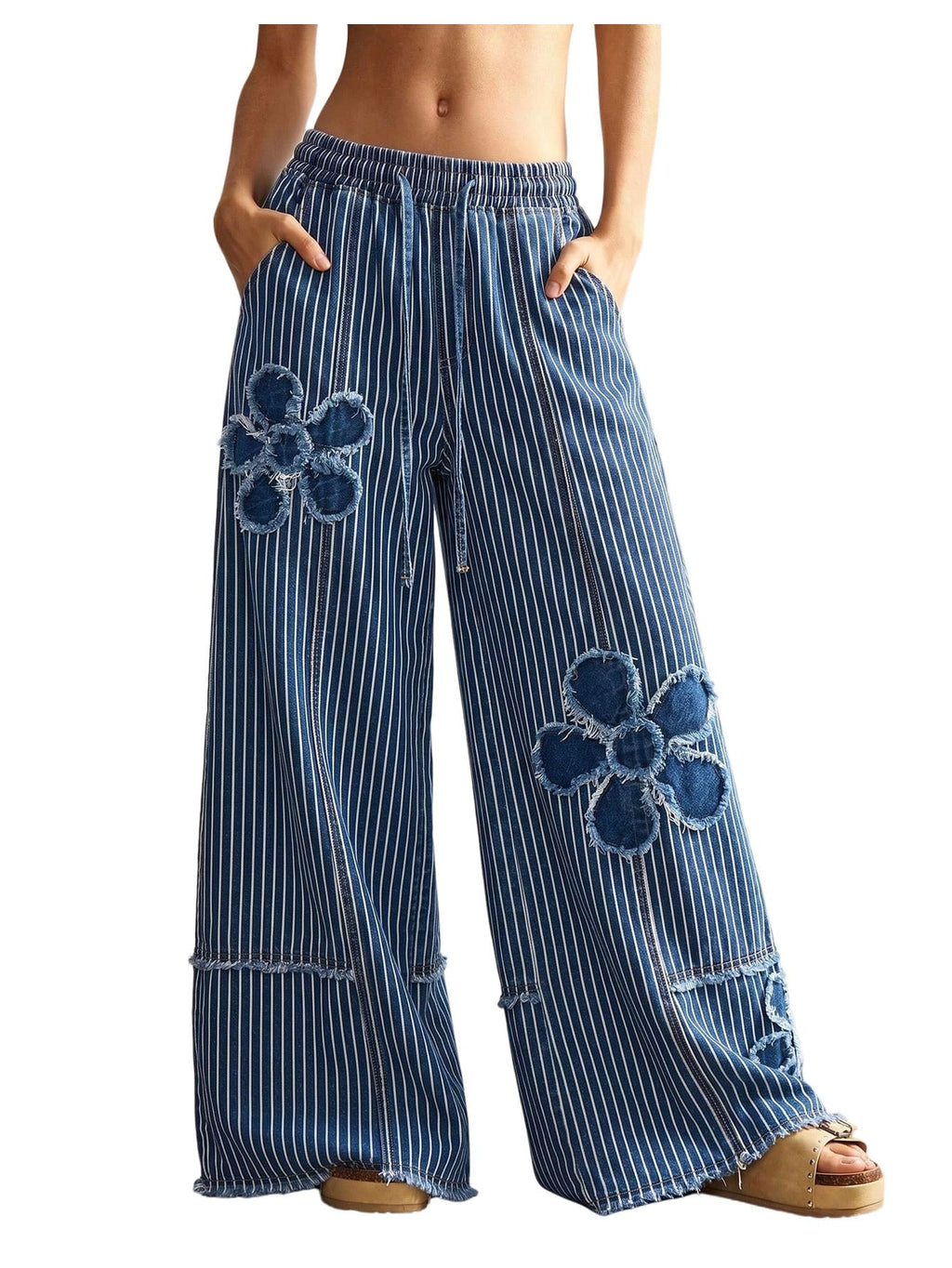 BEAUDRM Women's Y2K Baggy Jeans Wide Leg Jeans Denim Boho Pants