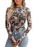 Dealmore Womens Lace Sheer Floral Mesh Mock Neck Tops
