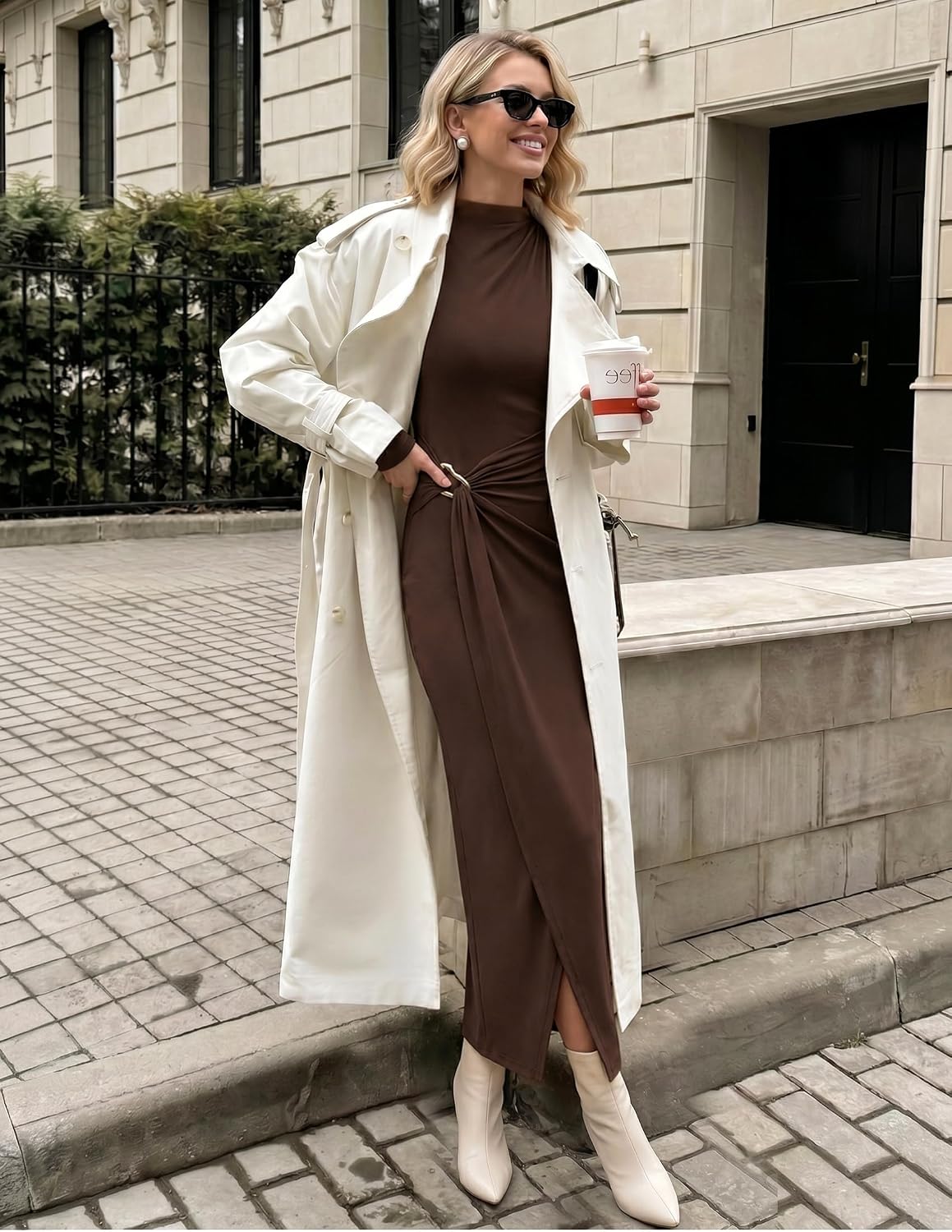 ZESICA Womens Fall Long Sleeve Wedding Guest Midi Dresses