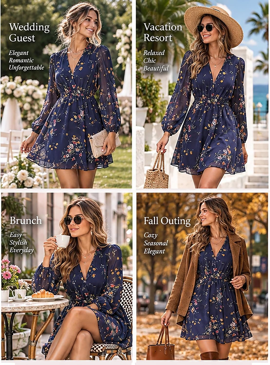 CUPSHE Womens Fall Floral Dress Boho Vacation Mini Wedding Guest Dresses