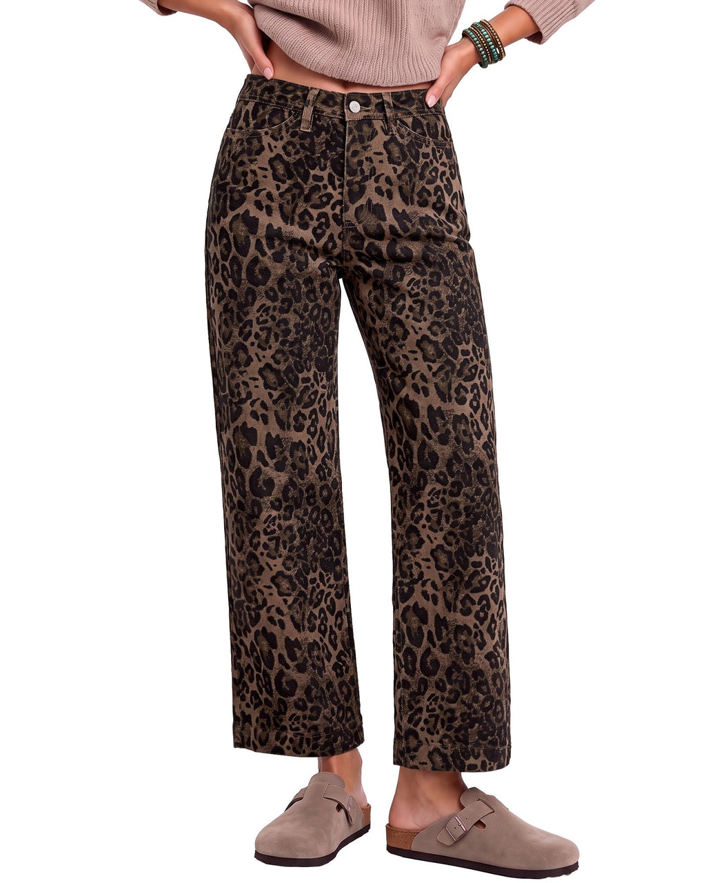 luvamia Wide Leg Jeans for Women Leopard Cheetah Print Ankle Denim Pants