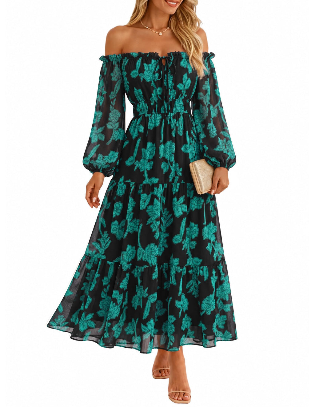ZESICA Womens 2026 Fall Long Sleeve Floral Maxi Dress