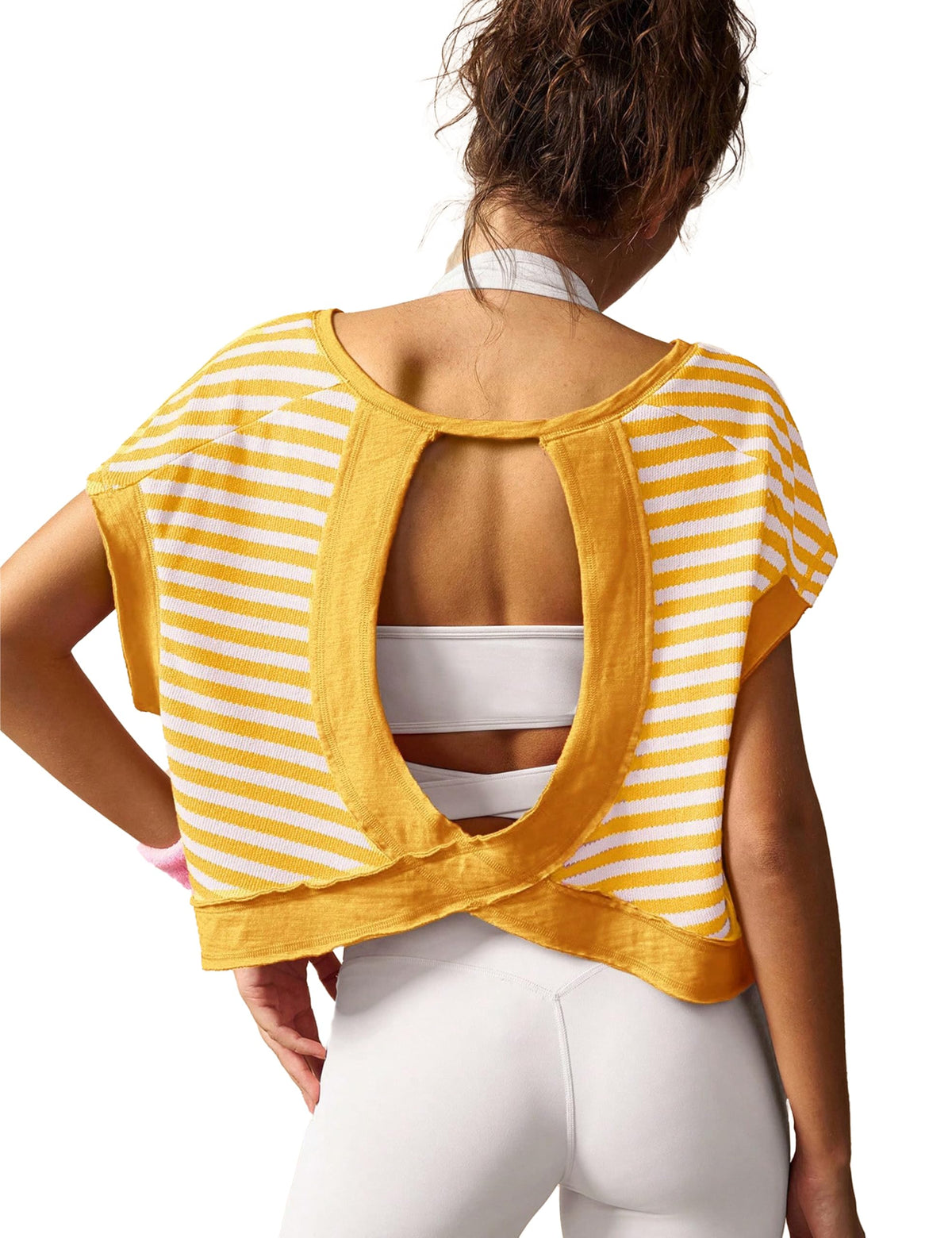 Open Back Tops for Women Oversized Short Sleeve Workout T Shirts Backless Y2k Athletic Crop Running Tees