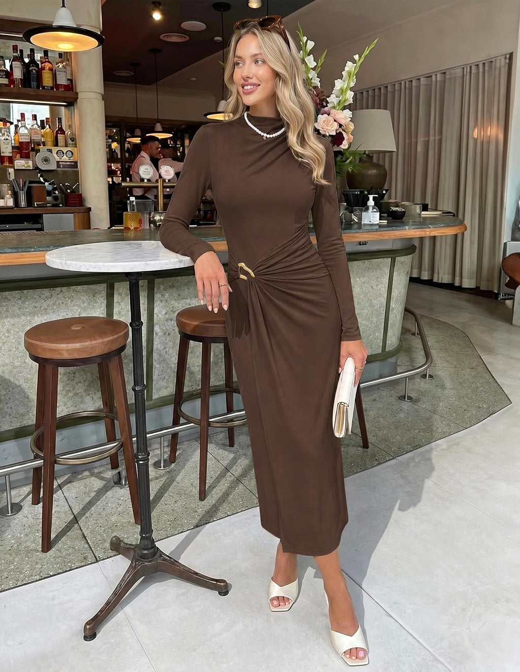 ZESICA Womens Fall Long Sleeve Wedding Guest Midi Dresses