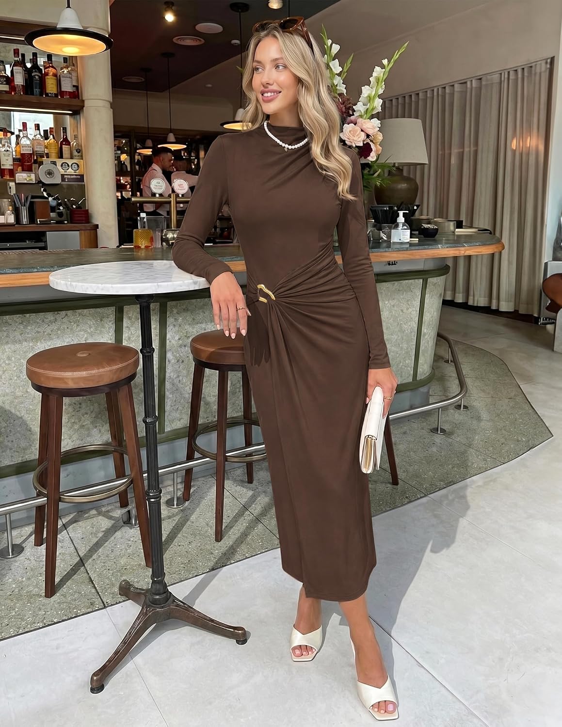 ZESICA Womens Fall Long Sleeve Wedding Guest Midi Dresses