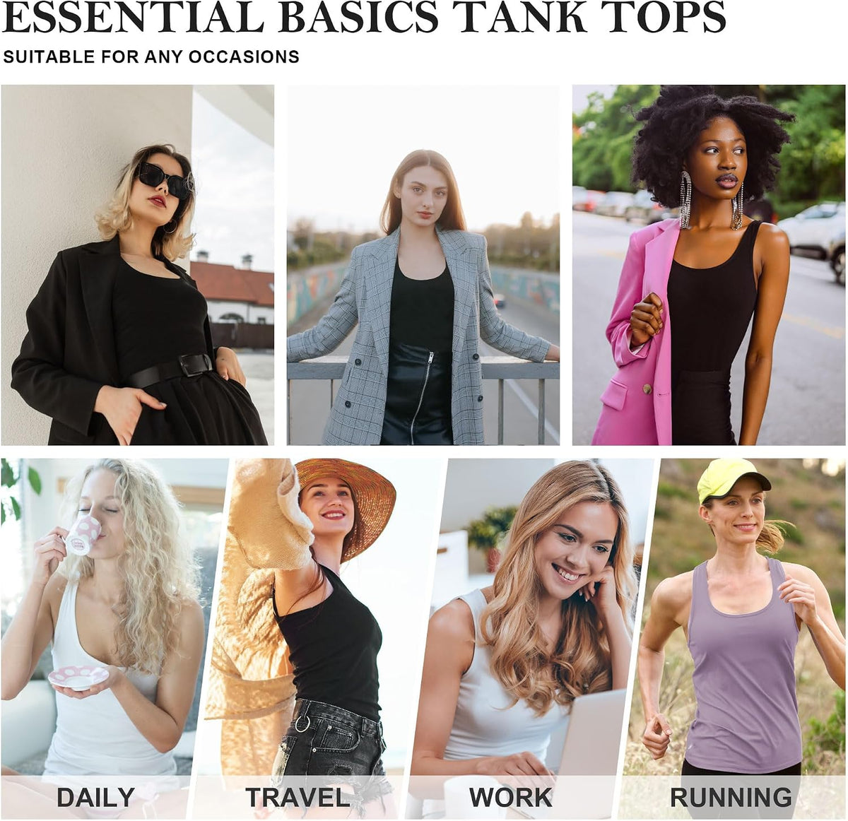 TVKSOM 5 Pack Basic Ribbed Tank Tops for Women Layering Undershirts
