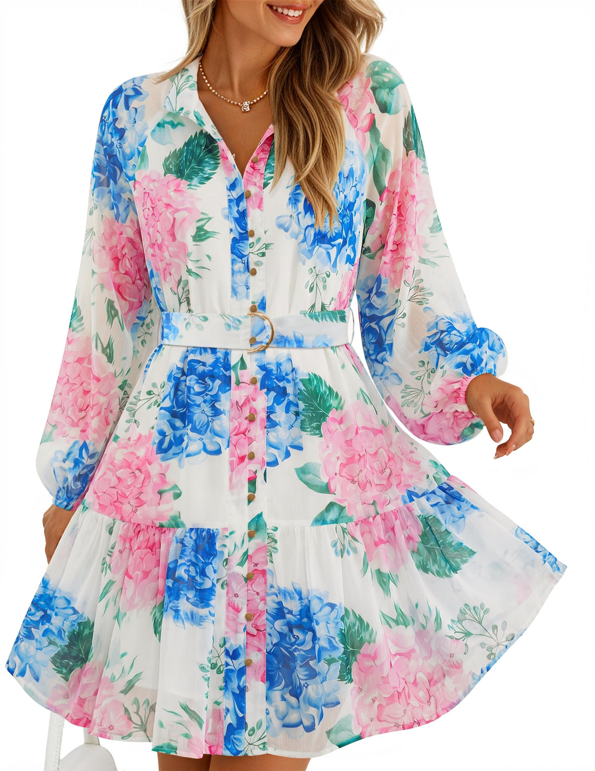 ZESICA Womens 2026 Fall Long Sleeve Floral Mini Dress