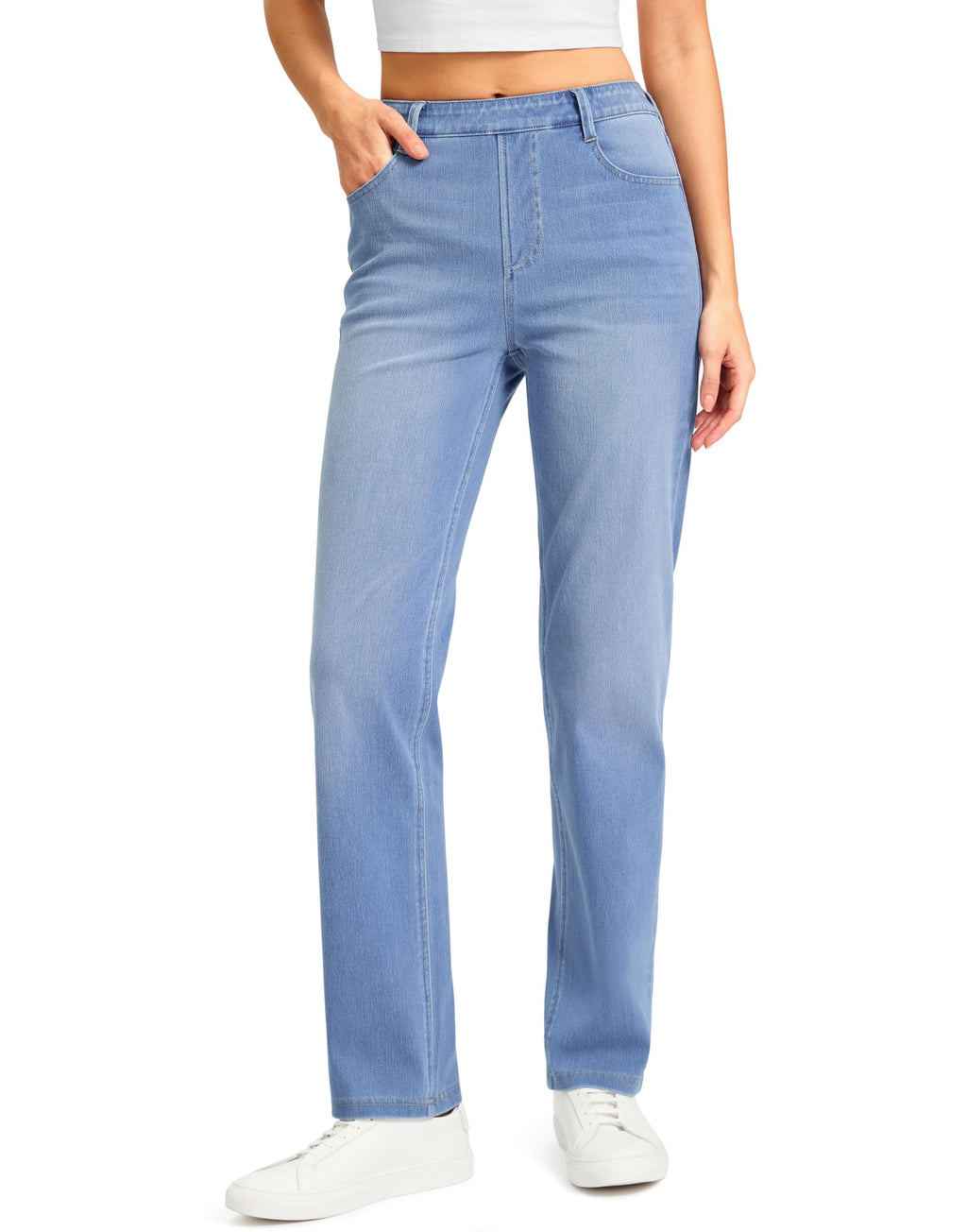 Rammus Womens Stretchy Pull on Straight Leg Jeans