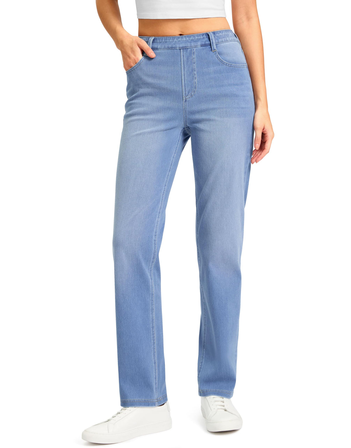 Rammus Womens Stretchy Pull on Straight Leg Jeans