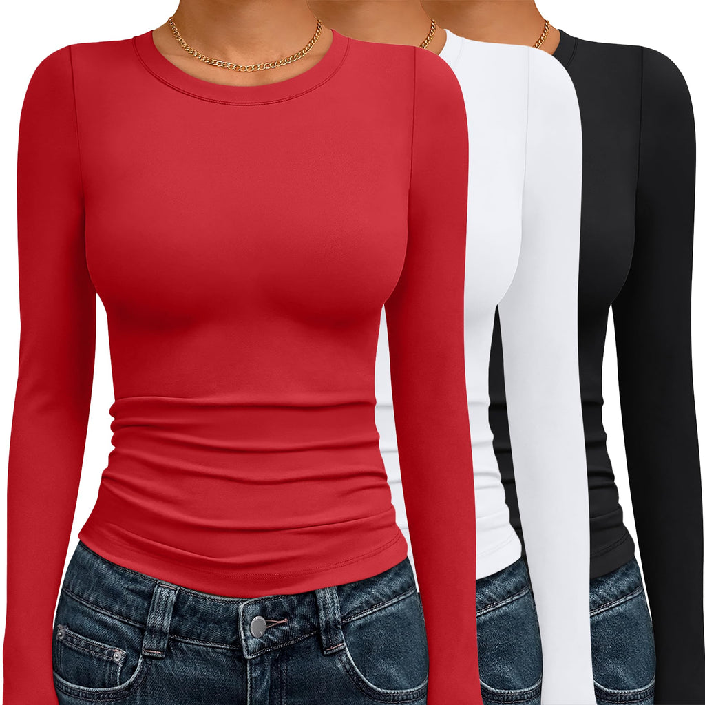 AUTOMET 3 Pack Womens Long Sleeve Basic Shirts Underscrub Compression Tops