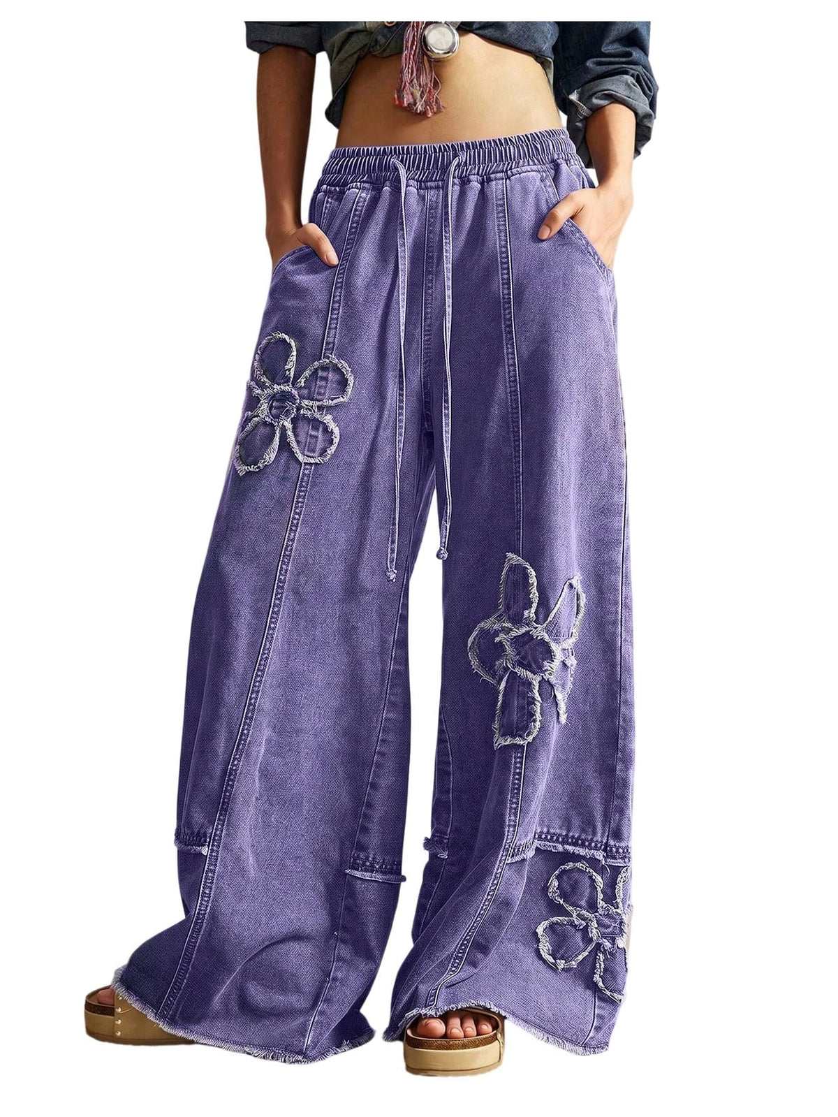 BEAUDRM Women's Y2K Baggy Jeans Wide Leg Jeans Denim Boho Pants