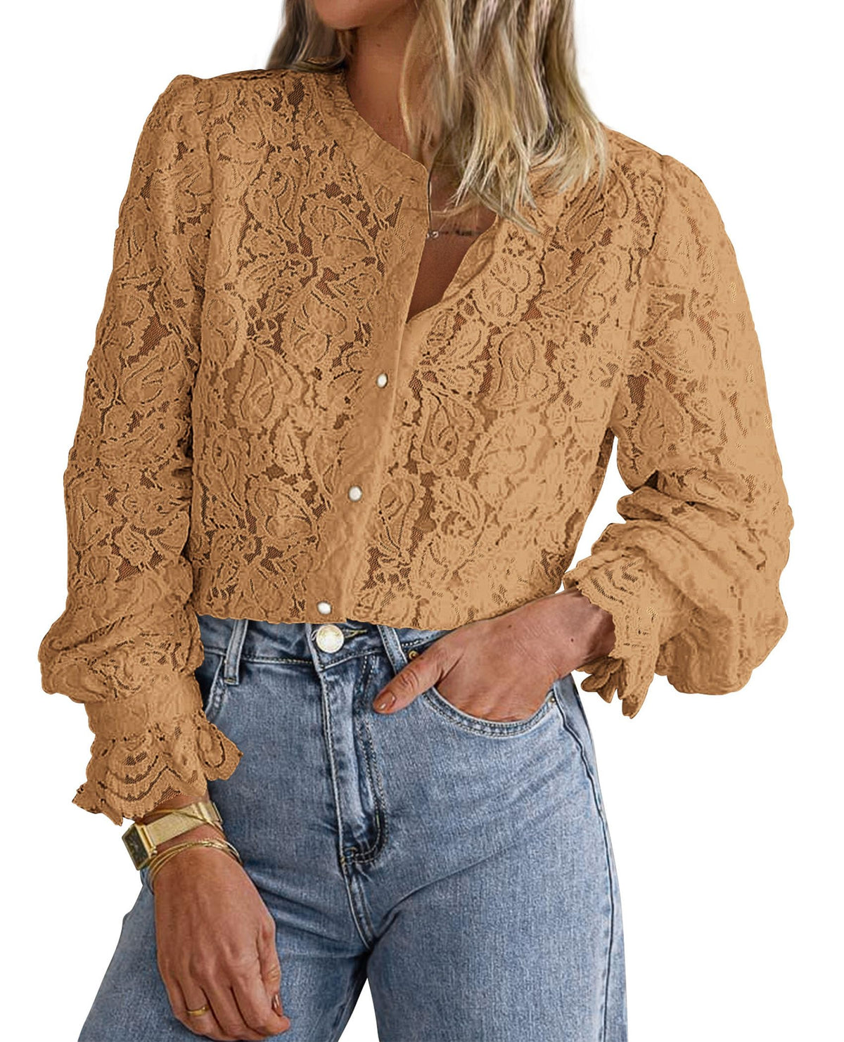PRETTYGARDEN Women's Fall Trendy Long Sleeve Lace Tops