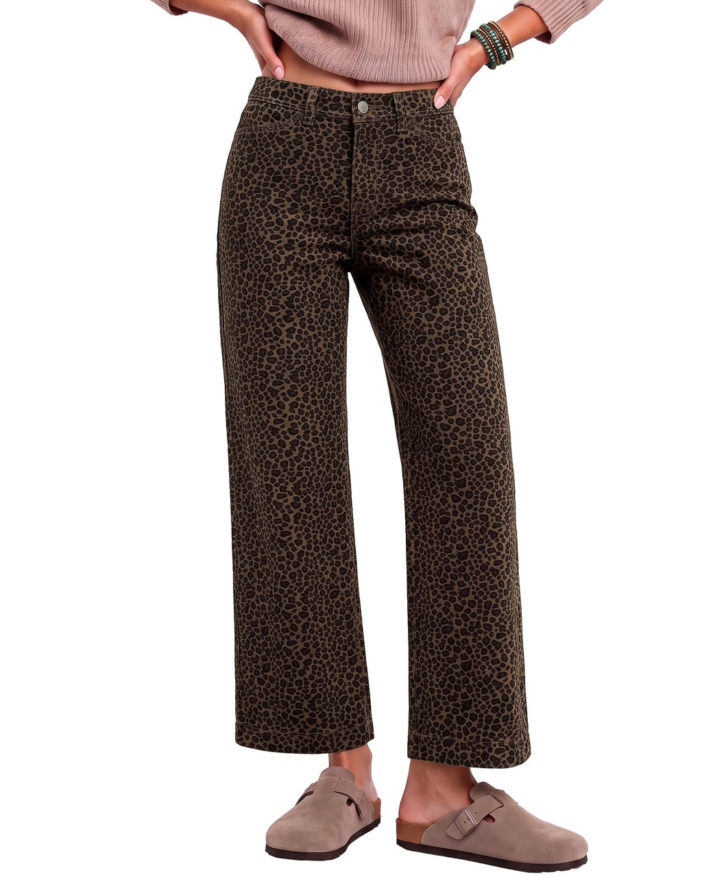 luvamia Wide Leg Jeans for Women Leopard Cheetah Print Ankle Denim Pants