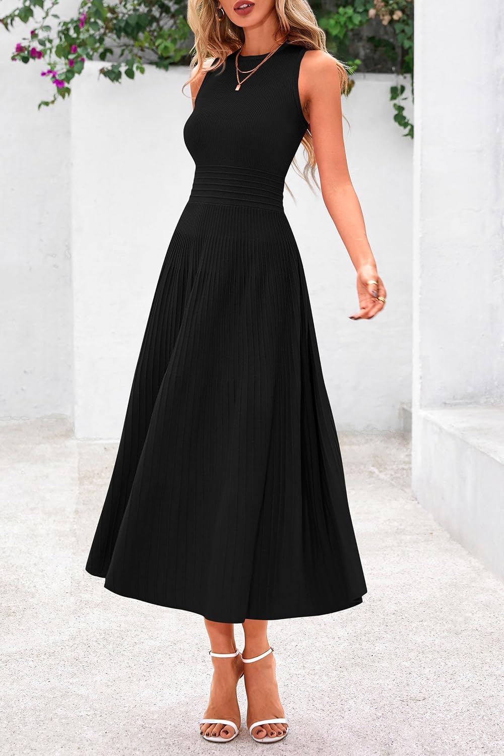 PRETTYGARDEN Women's Summer Pleated Midi Work Dress