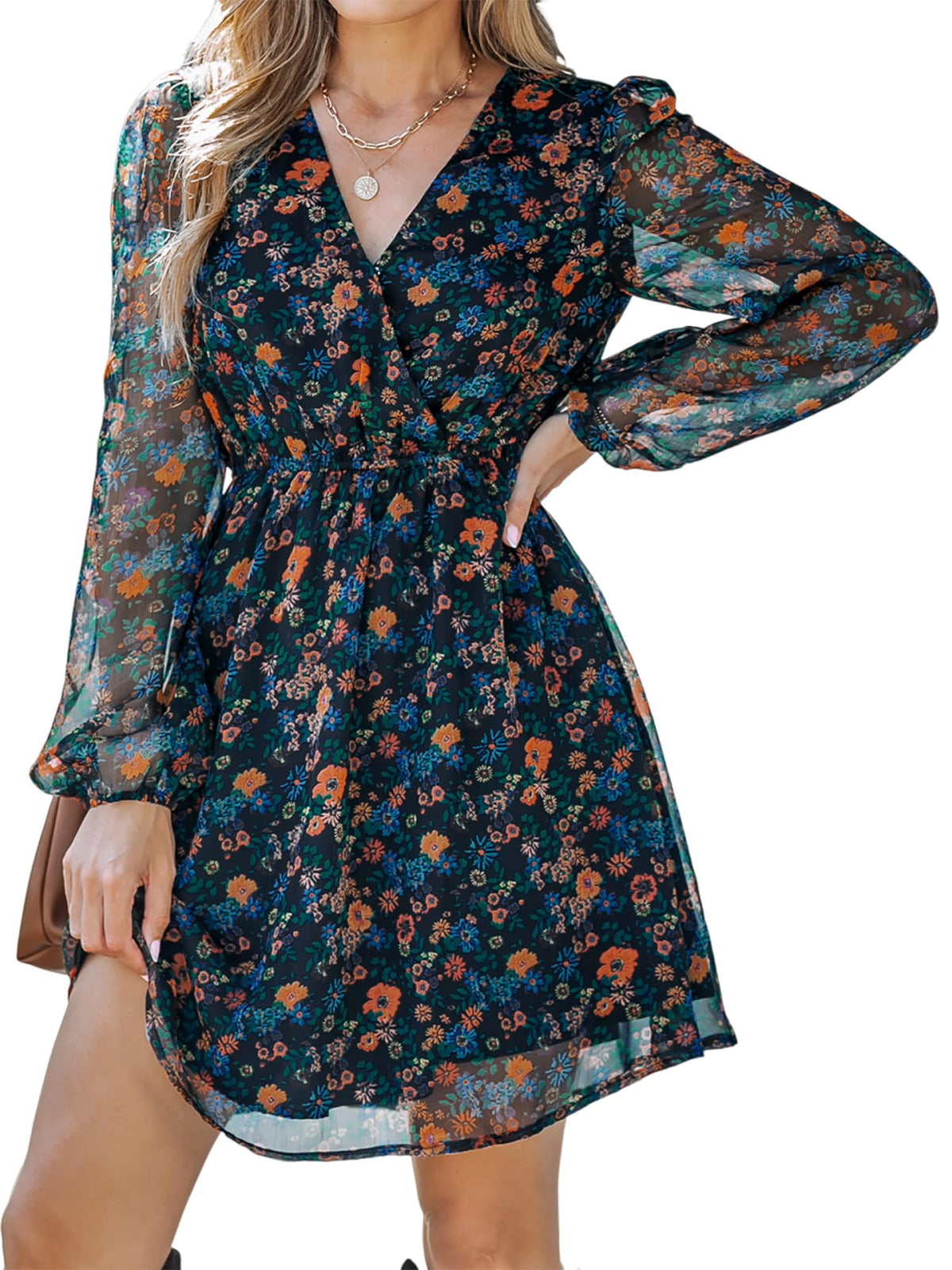 CUPSHE Womens Fall Floral Dress Boho Vacation Mini Wedding Guest Dresses