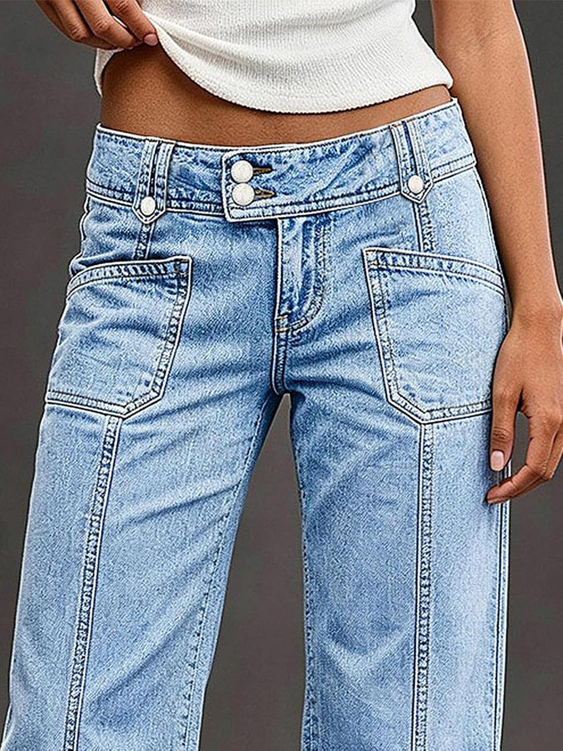 Flamingals Straight Leg Mid Waist Jeans for Women Wide Trendy
