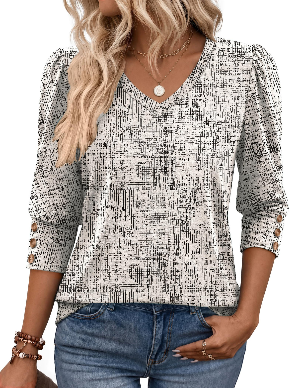 Zeagoo Womens 3/4 Sleeve V Neck T Shirts Dressy Casual Tops